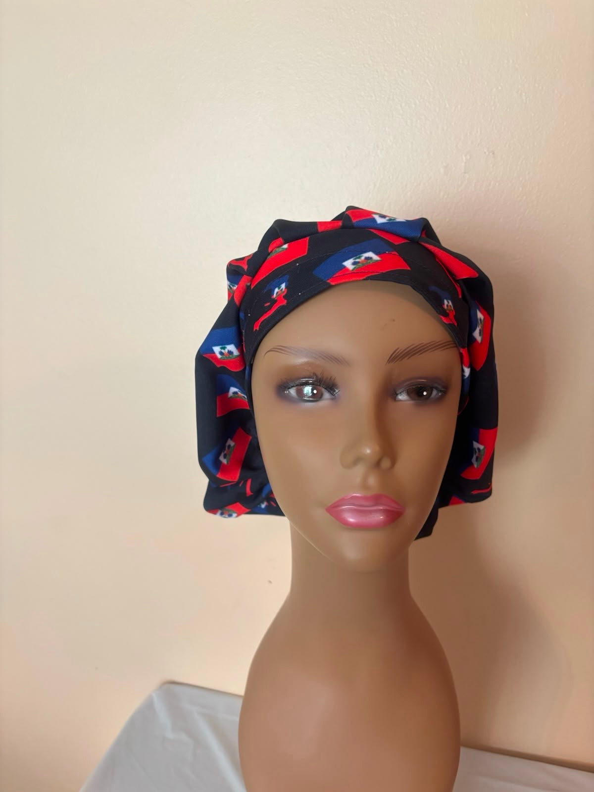 Black Haitian Flag Bouffant Scrub Cap