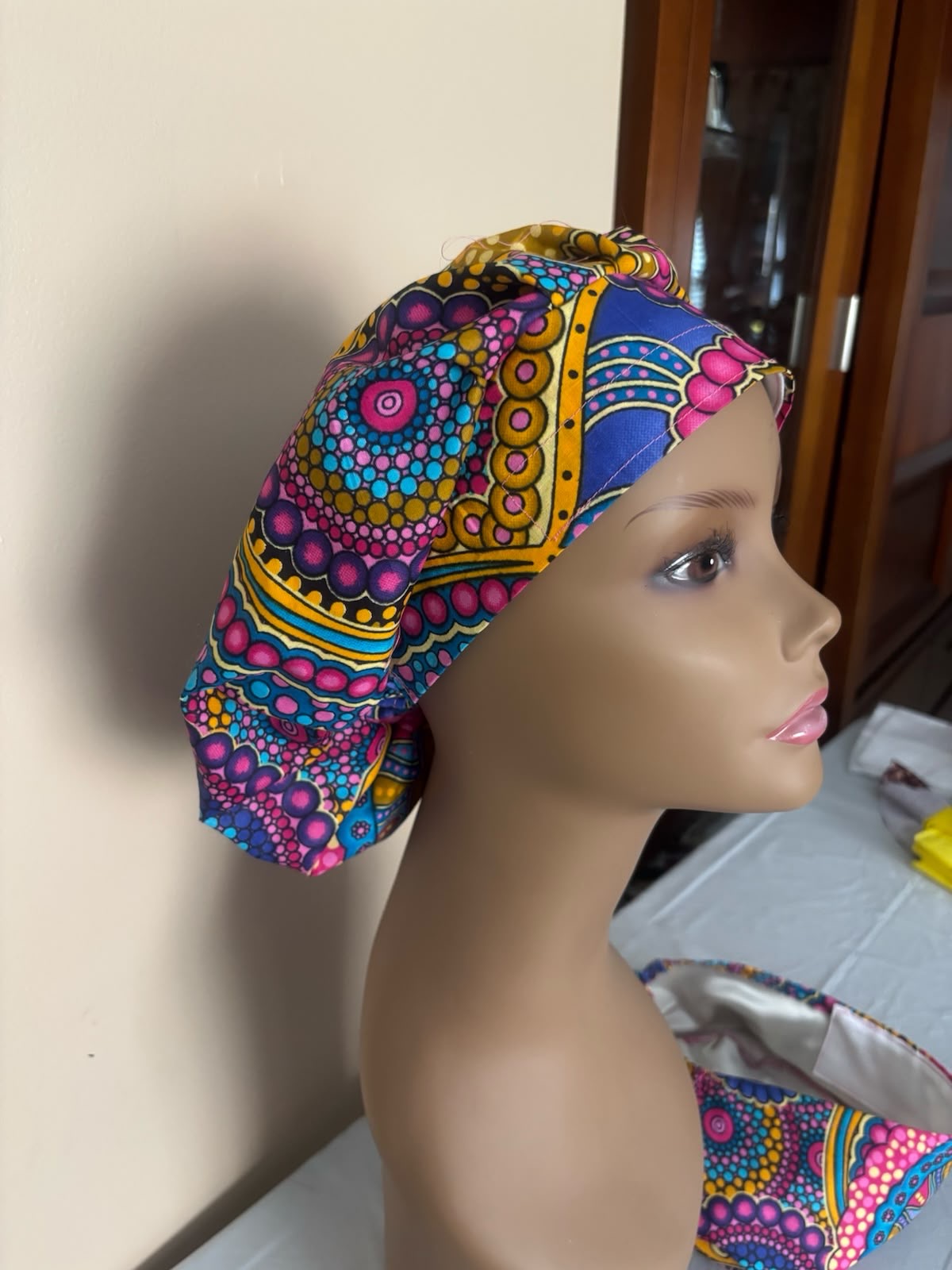 Blue Mandala Dot Bouffant Scrub Cap