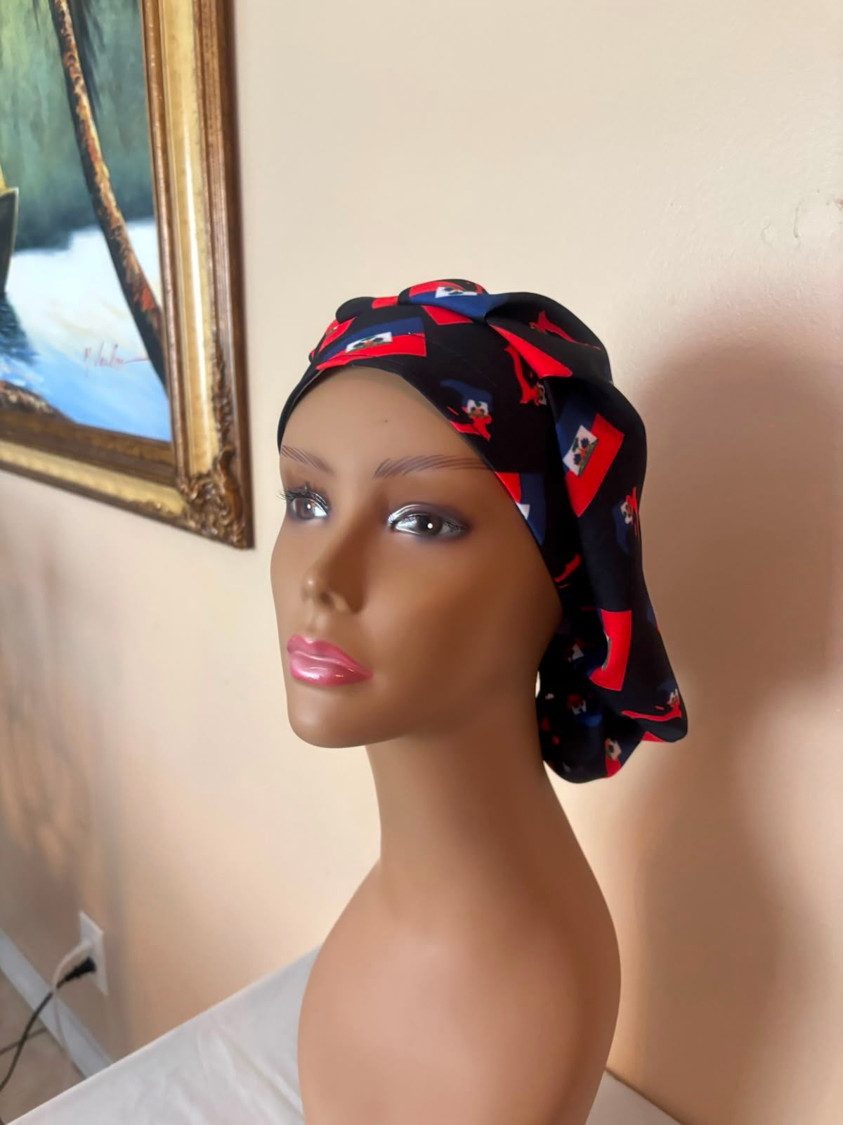 Black Haitian Flag Bouffant Scrub Cap