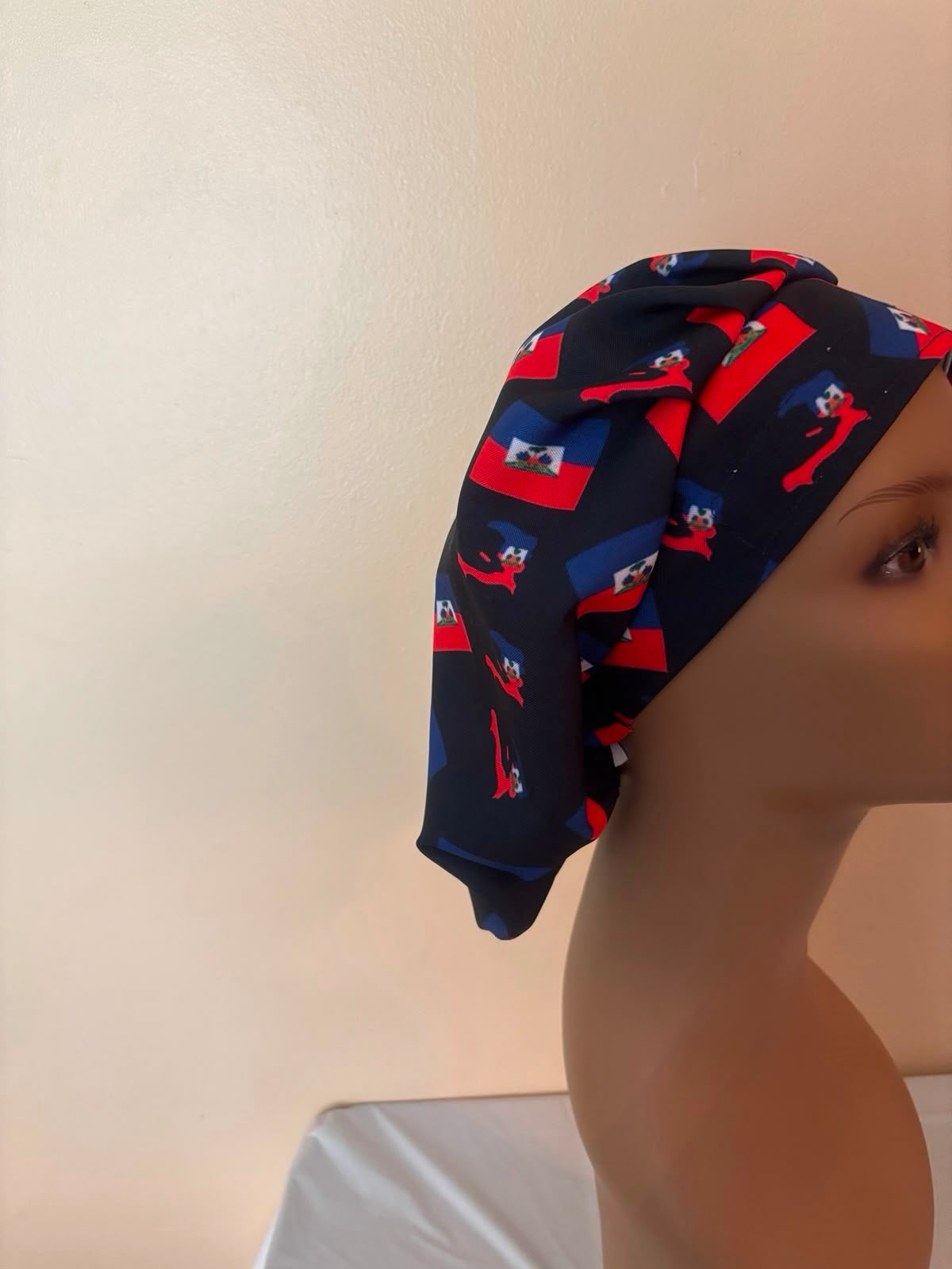 Black Haitian Flag Bouffant Scrub Cap